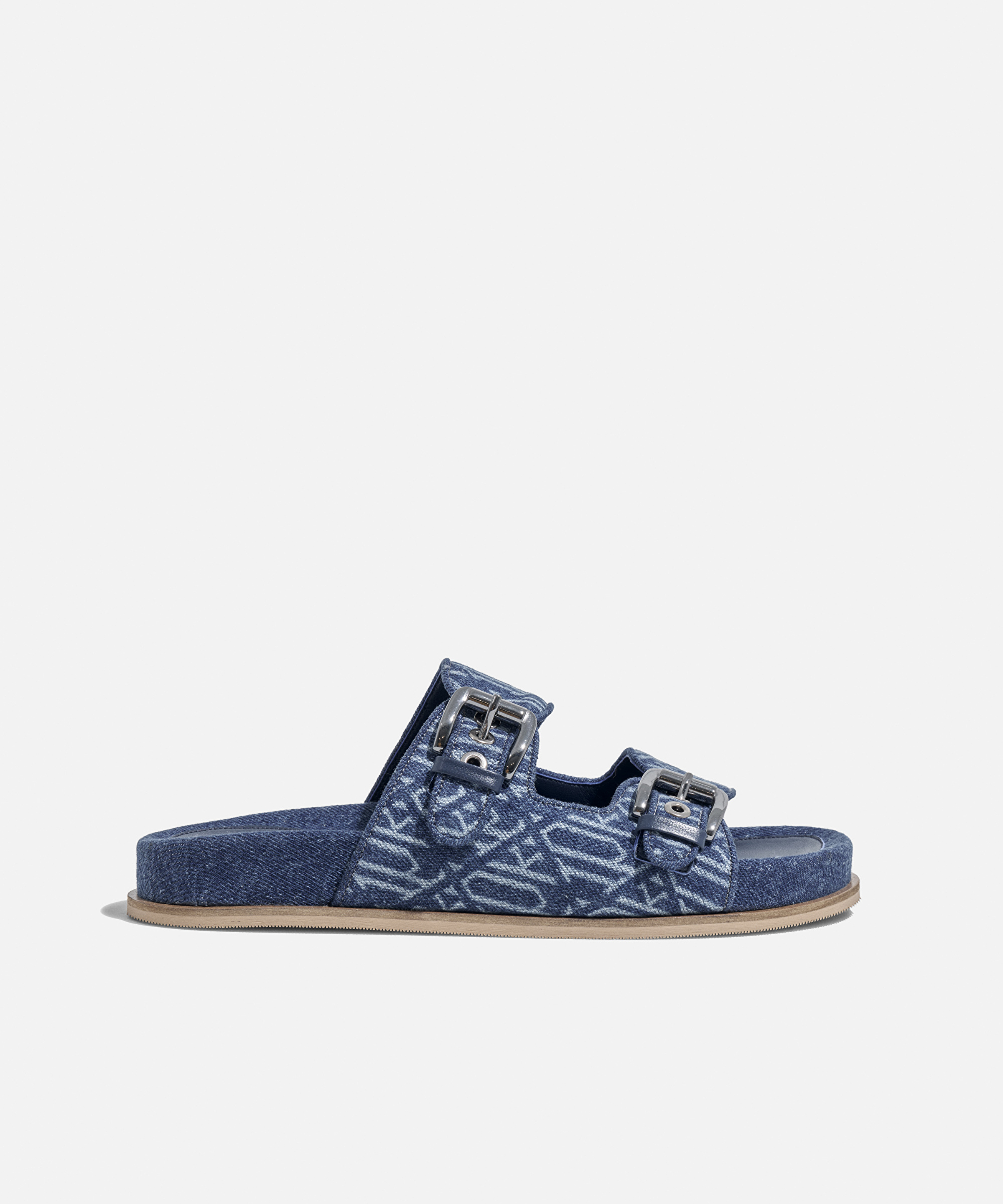 Monogram çift bantlı denim terlik
